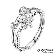 【Sayaka紗彌佳】仰望之花二連風鑲鑽開口戒 -白金色