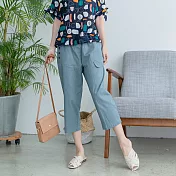 【慢。生活】鬆緊腰造型棉料蘿蔔褲 1205 FREE淺藍