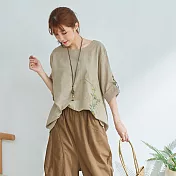 【慢。生活】漸層花草刺繡寬上衣 M/L/XL 5661 L卡其