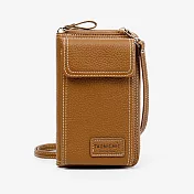 長版女士雙層斜跨單肩手機錢包駝色