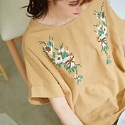 【慢。生活】對稱繡花寬棉麻上衣 L/XL 0734-2 L黃色