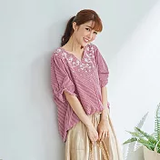 【慢。生活】花邊領刺繡格紋上衣 L/XL 1878-1 L紅色