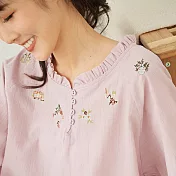 【慢。生活】刺繡肌理荷葉邊上衣 8122 FREE粉紅
