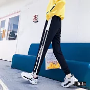 【Jilli~ko】字母印花邊條運動褲 897 FREE黑色