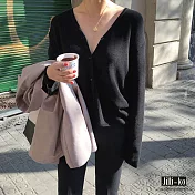 【Jilli~ko】V領細坑條針織開衫 J7077 FREE黑色