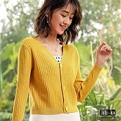 【Jilli~ko】V領短款針織開扣外套 9731 FREE黃色