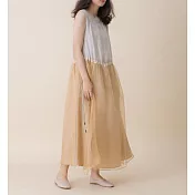 【e.life 質感衣著】大地的十四行詩｜白杏拼接無袖長洋裝 120009119M白杏