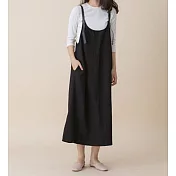 【e.life 質感衣著】尼尼微的書｜黑色皮革吊帶長裙與白色內搭上衣 120005119F黑