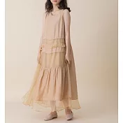 【e.life 質感衣著】法國乾燥白梅｜拼接無袖長洋裝 120003119F膚橘