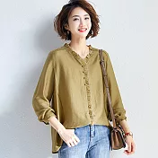 【初色】簡約木耳邊襯衫-姜黃色-93944(M-2XL可選)M姜黃色