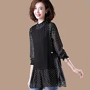 【初色】假兩件波點長袖上衣-黑色-93945(M-2XL可選)M黑色