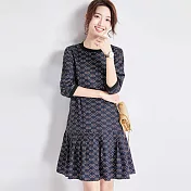 【初色】復古印花雪紡連衣裙-藏藍色-93949(M-2XL可選)M藏藍色