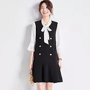 【初色】假兩件繫帶套裝連身裙-黑色-93950(M-2XL可選)M黑色