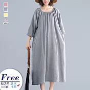 【A.Cheter】挪威童話風情輕鬆遊七分袖棉麻寬鬆洋裝#104939F灰