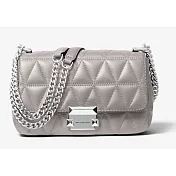 【Michael Kors】SLOAN 三角形壓紋鍊子肩帶 斜背包 單肩包珍珠灰