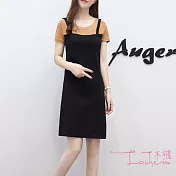 【Lockers 木櫃】百搭修身拼接假兩件背帶連衣裙-2色卡其