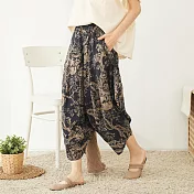 【慢。生活】水墨圖騰燈籠褲 1907 FREE藍色