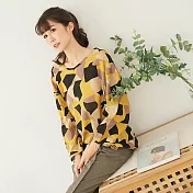 【慢。生活】幾何圖形衣襬抽繩上衣 2520 FREE黃色