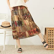 【慢。生活】裙襬鬆緊印花A字裙 358 FREE卡其