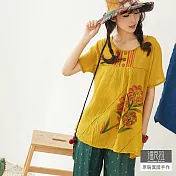 【潘克拉】十字繡拔染花卉捲T TM688 FREE黃色
