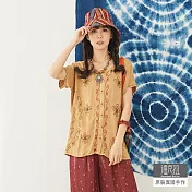 【潘克拉】雙色刺繡拼接上衣 TM426 FREE卡其