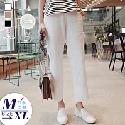 【A.Cheter】韓國清新簡約側開衩鬆緊高腰顯瘦棉麻寬褲#105044M白
