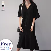 【A.Cheter】韓國時尚之秋絢爛曼妙魚美人裙擺洋裝#105072F黑