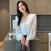 【初色】波浪邊雪紡襯衫-白色-93968(M-2XL可選)M白色