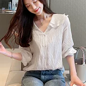 【初色】韓版雙層領雪紡襯衫-白色-93969(M-2XL可選)M白色