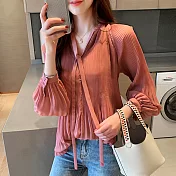 【初色】壓摺皺純色長袖雪紡衫-共2色-93971(M-2XL可選)M紅色