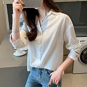 【初色】V領雪紡襯衫-白色-93974(M-2XL可選)M白色