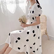 【那木】法式荷葉擺蝴蝶結雪紡連身裙 (2色)   M白色