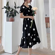 【那木】法式荷葉擺蝴蝶結雪紡連身裙 (2色)   M黑色