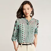 【初色】拼接波點雪紡襯衫-綠色-93963(M-2XL可選)L綠色