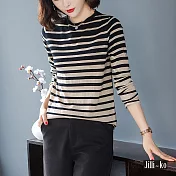 【Jilli~ko】不規則條紋配色針織衫 786 FREE卡其