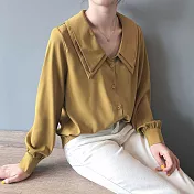 【初色】純色雙層領襯衫-共2色-93991(M/L可選)M黃色