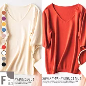 【MsMore】法國杜樂麗奢華簡約素雅七分袖毛織上衣#105056F紅