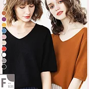 【MsMore】法國杜樂麗奢華簡約素雅七分袖毛織上衣#105056F黃