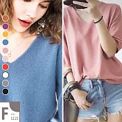 【MsMore】法國杜樂麗奢華簡約素雅七分袖毛織上衣#105056F藍