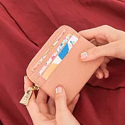 CHENSON 真皮 簡約3卡零錢包/票卡夾蜜桃粉(W00820-O)