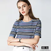 【Jilli~ko】冰絲條紋針織上衣 M L  XL J7081 M藍