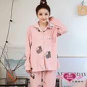【天使霓裳】居家睡衣 圖騰貓咪 二件式長袖哺乳孕婦月子套裝F粉