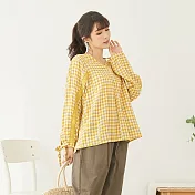 【慢。生活】打結袖色織格紋上衣 20656 FREE芥黃