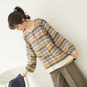 【慢。生活】蕾絲拼接條紋配色上衣 11997 FREE芥黃