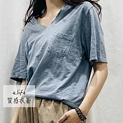 【e.life 質感衣著】街裡的布坊｜胸前小口袋素面上衣 11003119F淺藍