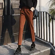 【初色】純色九分毛呢直筒褲-共2色-92598(M/L可選)M焦糖