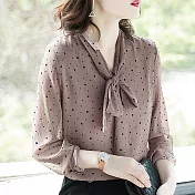 【初色】點點印花綁帶上衣-共2色-94006(M-2XL可選)M藕粉