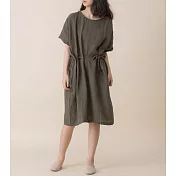 【e.life 質感衣著】沉睡森林｜棉麻綁帶素色短袖洋裝 120013119M綠
