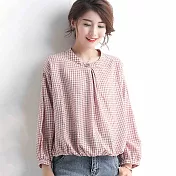 【初色】格子寬鬆休閒上衣-共2色-94016(L-2XL可選)L粉格