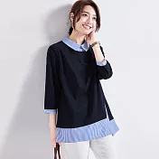 【初色】七分袖假兩件條紋襯衫-藏藍色-94017(M-2XL可選)M藏藍色